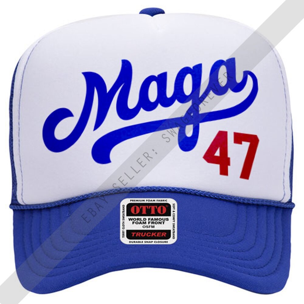 Trump Maga Dodgers Custom Mash Up Logo Foam Trucker Hat BLUE WHITE